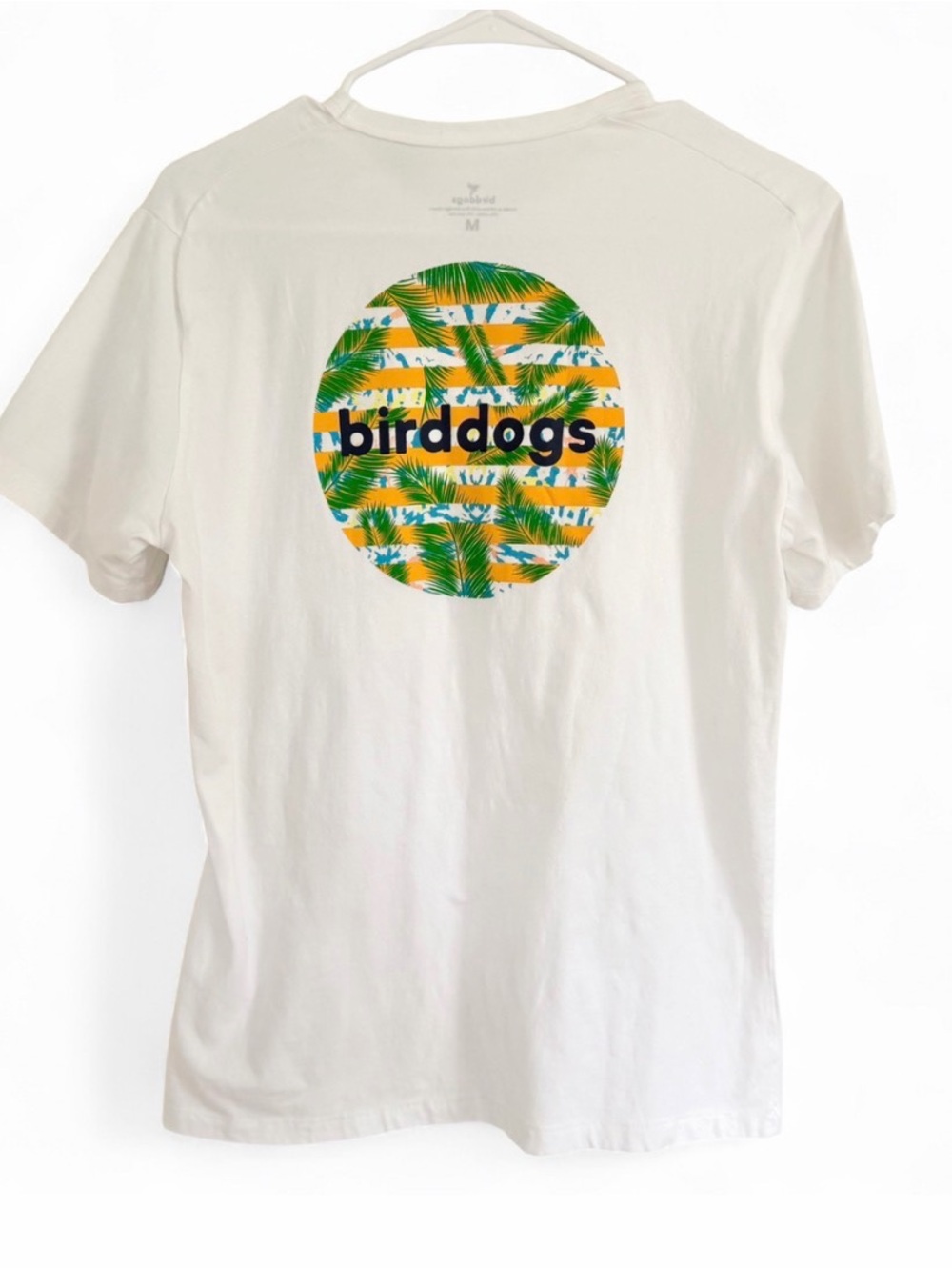Birddogs Men's Top White M Palm Leaf Cotton Spandex Blend Graphic T-Shirt Preppy
